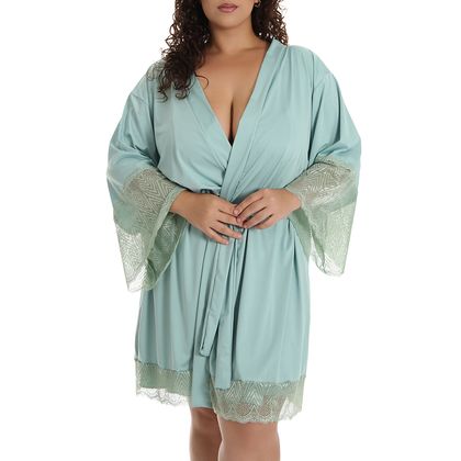 Robe Plus Size Microfibra Renda Tamanho:54;Cor:Verdeteos