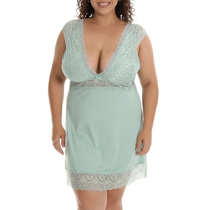 Camisola Plus Size Manga Renda Tamanho:48;Cor:Verdeteos