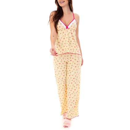 Pijama Longo Regata Alça Estampado Tamanho:P;Cor:Amarelo