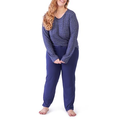 Pijama Plus Size Longo Suede Tamanho:48;Cor:Preto