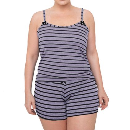 Baby Doll Plus Size Trio Malha Listra Tamanho:48;Cor:Cinza