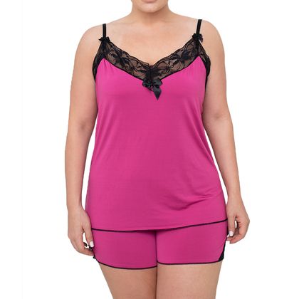 Baby Doll Plus Size Microfibra Renda Tamanho:48;Cor:Rosa