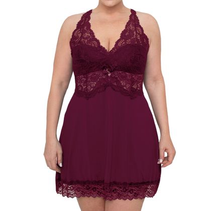 Camisola Plus Size Nadador Microfibra Renda Tamanho:50;Cor:Rubro