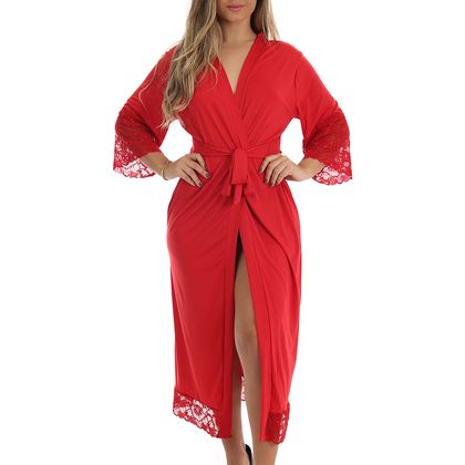 Robe Longo Microfibra Renda Tamanho:GG;Cor:Rubi