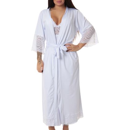 Kit Camisola Longa de Amamentação com Robe Longo Cor:Branco;Tamanho:Gg