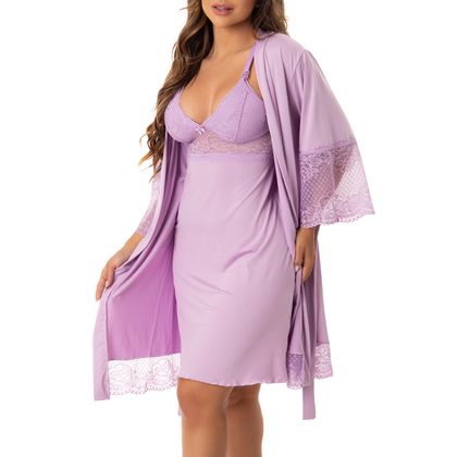 Kit Camisola Amamentação + Robe para Gestante Cor:Lilás;Tamanho:G