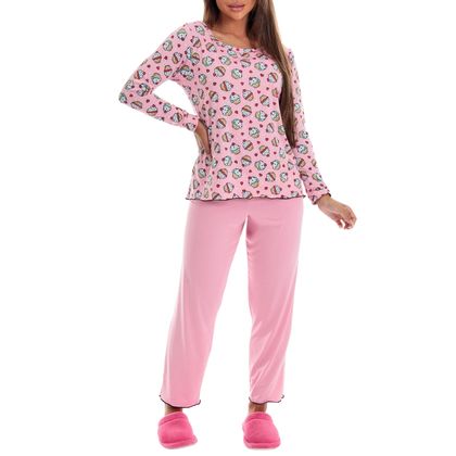 Pijama Feminino Longo Suede Tamanho:G;Cor:Verdeteos